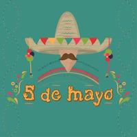 Männergesicht mit traditionellem mexikanischem Hut und Schnurrbart. Cinco de Mayo-Plakat - Vektor
