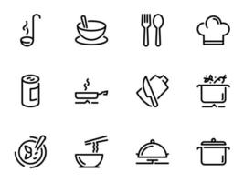 Satz schwarzer Vektorsymbole, isoliert auf weißem Hintergrund, zum Thema Zubereitung von Zutaten zum Kochen von Suppe vektor