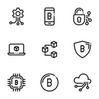 uppsättning svarta ikoner isolerade på vit bakgrund, på temat blockchain-teknik vektor