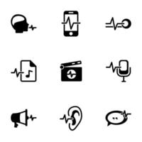 Reihe von schwarzen Symbolen isoliert auf weißem Hintergrund, zum Thema Sprachbefehl vektor