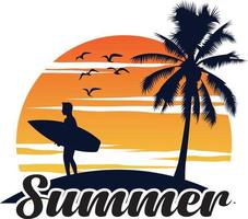 Sommer T-Shirt Design, Sommerzeit zum Surfen, Vektorgrafik T-Shirt Designs zum Thema Sommer vektor