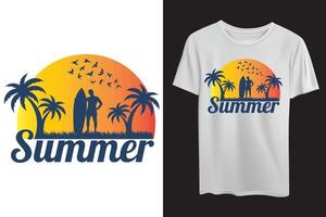 Sommerstimmungsplakat für T-Shirt-Druck. Palme und Sonnenuntergang. tropisches Leben. Modeillustrationsdesign vektor