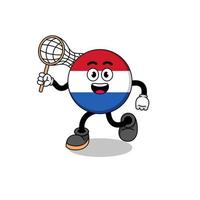 karikatur der niederländischen flagge, die einen schmetterling fängt vektor