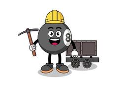 maskot illustration av biljard boll miner vektor