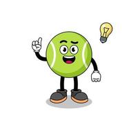 Tennisball-Cartoon mit einer Ideen-Pose vektor