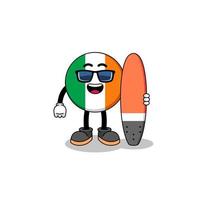 maskot tecknad av Irlands flagga som surfare vektor