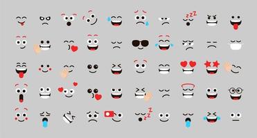 söta ansikten känner vektoruppsättning för inlägg och reaktion på sociala medier. rolig uttryckssymbol eller emoji med ansiktsuttryck. vektor illustration