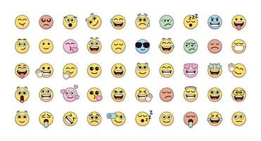 süße emoticons gesichter fühlen sich als vektor für posts und reaktionen in sozialen medien an. lustiges Emoji mit Gesichtsausdrücken. Vektor-Illustration