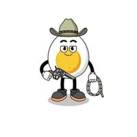 karaktär maskot av kokt ägg som en cowboy vektor