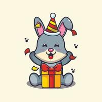 söt kanin i födelsedagsfest tecknad vektorillustration vektor