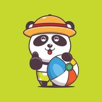 süße panda-karikatur-maskottchen-figur in sonnenbrille mit wasserball vektor