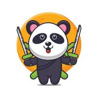 niedliche Panda-Ninja-Cartoon-Vektorillustration vektor