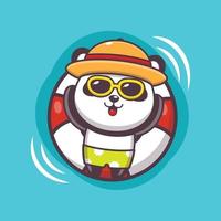 söt panda tecknad maskot karaktär i solglasögon sova på flyta vektor