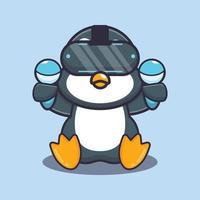 söt pingvin spelar virtuell verklighet tecknad vektorillustration vektor