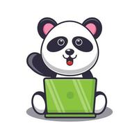 niedlicher panda mit laptop-cartoon-vektorillustration vektor