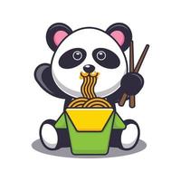 söt panda äta nudel tecknad vektorillustration vektor