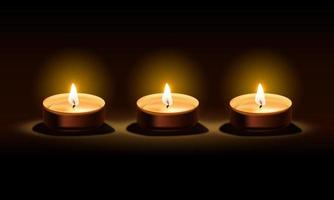 drei Kerzen in einem dunklen schwarzen Hintergrund für Gelassenheit, Vektorillustration