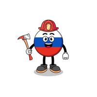 karikaturmaskottchen des feuerwehrmannes mit russischer flagge vektor