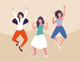 grupp unga kvinnor glada firar med händerna upp vektor