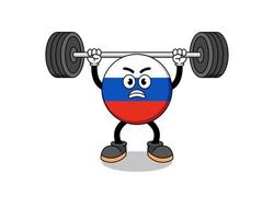 Russland-Flaggenmaskottchen-Karikatur, die eine Langhantel hebt vektor