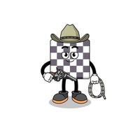 Charaktermaskottchen des Schachbretts als Cowboy vektor