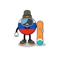 maskot tecknad av rysslands flagga snowboardspelare vektor