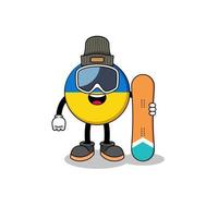 maskot tecknad av ukrainska flaggan snowboardspelare vektor