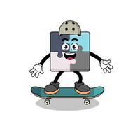 Puzzle-Maskottchen, das ein Skateboard spielt vektor