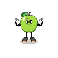 maskot tecknad av grönt äpple poserar med muskler vektor