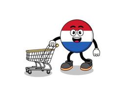 karikatur der niederländischen flagge, die einen einkaufswagen hält vektor
