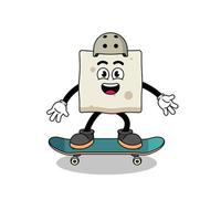 tofu-maskottchen, das ein skateboard spielt vektor