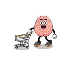 Karikatur des Gehirns, das einen Einkaufswagen hält vektor
