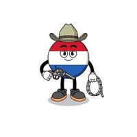 charaktermaskottchen der niederländischen flagge als cowboy vektor