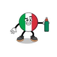 italien-flaggenillustrationskarikatur, die mückenschutzmittel hält vektor