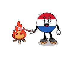 illustration av nederländska flaggan som bränner en marshmallow vektor