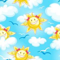 Nahtloses Sommermuster mit Sonne auf blauem Himmel vektor