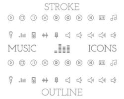 Musikentwurfs- und -anschlagikonen stellten, einfache dünne Linie Design ein vektor