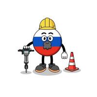 charakterkarikatur der russischen flagge, die am straßenbau arbeitet vektor