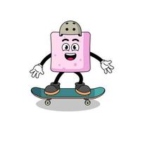 Marshmallow-Maskottchen, das ein Skateboard spielt vektor