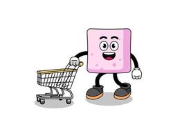 Cartoon von Marshmallow mit einem Einkaufswagen vektor