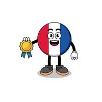 frankreich-flaggen-karikaturillustration mit medaille der zufriedenheitsgarantie vektor