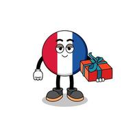Frankrike flagga maskot illustration ger en gåva vektor