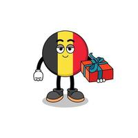 Belgien flagga maskot illustration ger en gåva vektor