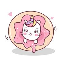 Nette kawaii Katze mit Donut vektor