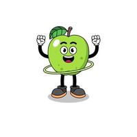 karaktär illustration av grönt äpple spelar hula hoop vektor