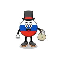 Rysslands flagga maskot illustration rik man som håller en pengar säck vektor