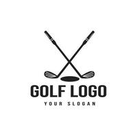 Logo mit zwei gekreuzten Golfschlägern, Golfschläger, Abzeichen, Symbol, Symbolvektorillustration vektor
