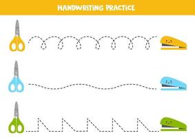 spåra linjer med färgglada saxar och häftapparater. skrivövning. vektor