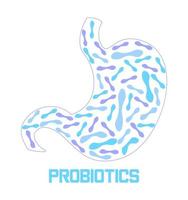 Magen bekommt probiotische Bakterien, Laktobazillen. Healthcare-Logo, Konzeptvektor zur Unterstützung der Immunität für Banner, Poster, Flyer, Website. Symbol für nützliche Milch vektor