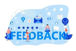 återkoppling koncept vektor. användare ger femstjärnig feedback. kunder väljer bästa betyg. personer som skriver positiv recension. feedback konsumentillustration för webben, sociala nät vektor